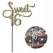 Shxstore Gold Monogram Sweet 16 Cake Topper, 16th Birthday Anniversary Cake Topper For Sweet 16 Party Themes Decoration Supplies