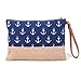 Sweetypplain Makeup Bag Straw Cosmetic Bag Anchor Print Good for Beach Travel (NAVY)