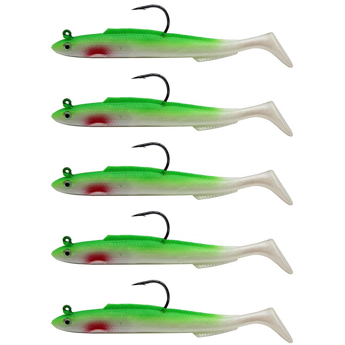 5PCS Green Paddle Tail Swimbaits - Soft Plastic Jig Head Lures for Bass, Trout, Redfish - Saltwater & Freshwater