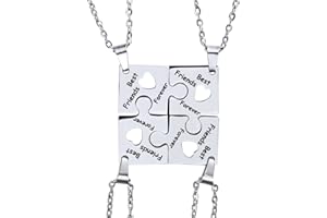 Yocoyee Multi Puzzles Best Friends Forever Necklaces Stainless Steel Engraved Heart Pendant Set Friendship Necklaces Gifts