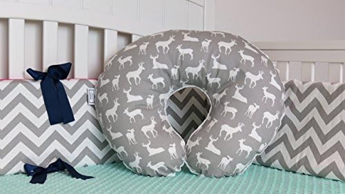 Deer and Minky Nursing Pillow Cover - Infant Nursing Pillow Cover, Feeding Pillow Cover, gray deer, navy deer boppy cover
