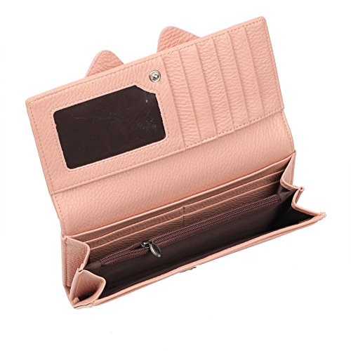 Damara Women Long Faux Leather Bifold Large Bow Design Wallet Handbag (Light green)