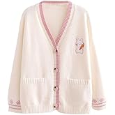 FindThy Women’s Cute Rabbit Embroidered Cardigan Long Sleeve Pocketed Kawaii Cardigans Sweater