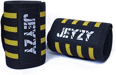 Wrist Wraps Professional Quality Wrist Straps Support Braces by Jeyzy - 14",18",20"(Pair) for Men&amp;Women,Strength Wraps for Bodybuilding,Powerlifting,Weight Lifting,Xfit,Cross Training (Yellow, 14")