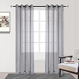 VOILYBIRD Vitoria Grey Linen Textured Semi Sheer Curtains for Bedroom, Grommet Curtains 84 Inches Long (W54 x L84, 2 Panels, Grey)