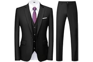 KUDORO Mens Suits Regular Fit 3 Piece Tuxedo Blazer Jacket Vest Pants Formal Suit Set for Men Wedding Prom Casual