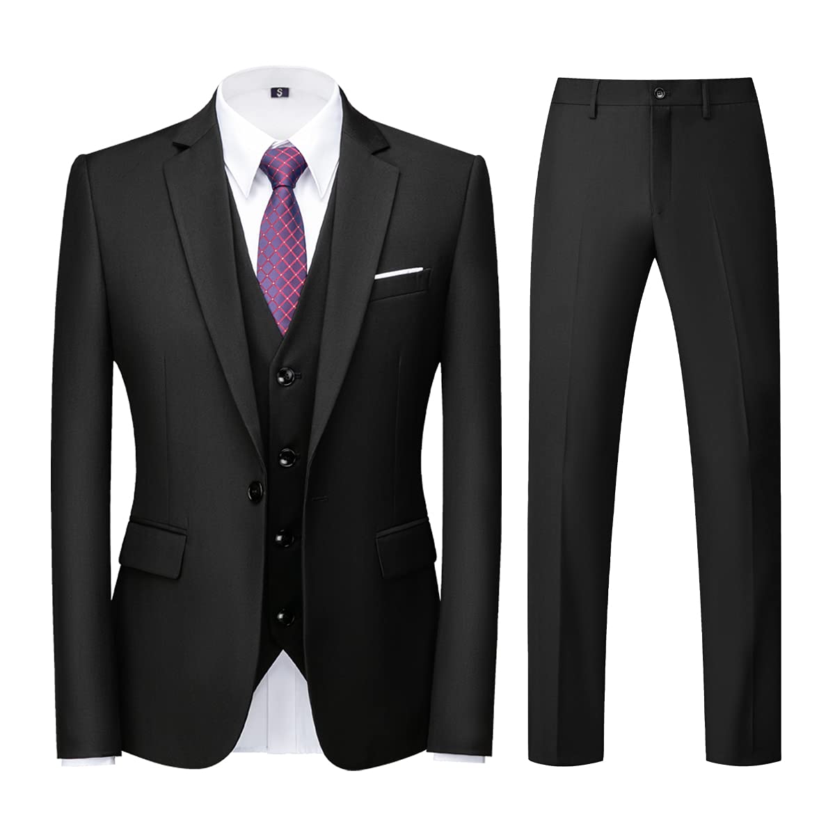 Men's Black 3-piece Jacquard Jacket Vest Pants Suit main image 0