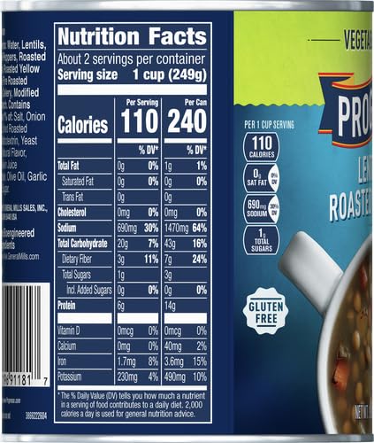 PROGRESSO VEGETABLE CLASSICS, LENTIL WITH ROASTED VEGETABLES CANNED SOUP, GLUTEN FREE, 19 OZ.