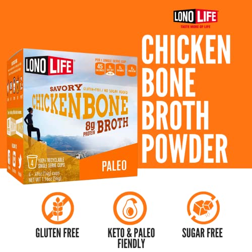 LonoLife Chicken Bone Broth Single Serve Cups 8g Collagen Protein