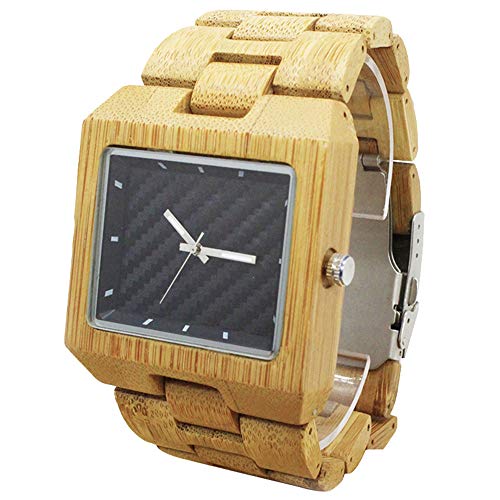 Wooden Watch Men Dress Natural Rectangle Sandalwood Bamboo Maple Bamboo Watches Handmade Casual Wristwatch 8018
