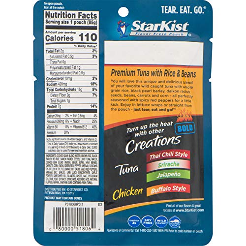 StarKist Tuna Creations BOLD, Rice & Beans in Hot Sauce, 3 Oz, Pack of