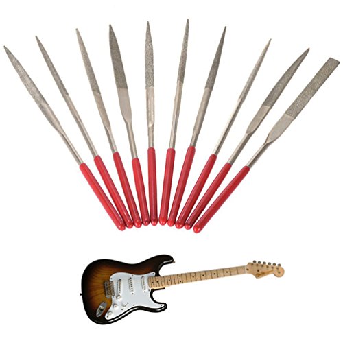 ALLCACA Guitar Fret File Set Stainless Steel Guitar Saddle Slot Grinding Files Luthier Repair Tool for Guitar Nut, Fret, Bridge, Saddle and Pickguard, Set of 10, Red