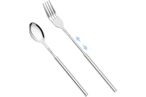 2 PCS Telescopic Fork Spoon, Extendable Stainless Steel Fork and Spoon Set, Expandable-Extension Forks Spoons to 25.3 in Tabl