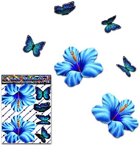HIBISCUS FLOWER Small Blue + BUTTERFLY Animal Pack Car Stickers Decals - ST00023BL_SML - JAS Stickers