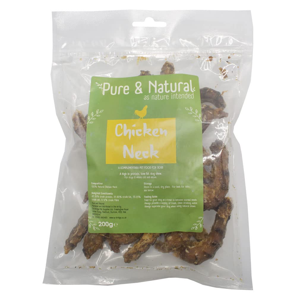 Pure & Natural Chicken Necks for Dogs - High Protein and Natural Dog Chews for Dogs, 8 Weeks and Up, Promotes Dental Health - 200g Bag