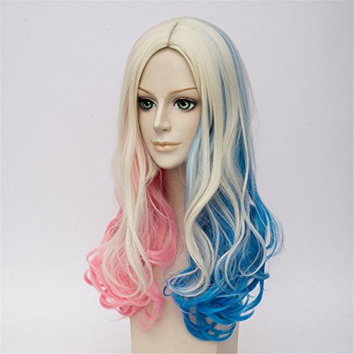 Topcosplay Women's Wig Curly Halloween Costume Cosplay Wig Blonde Mixed Blue Pink Gradient - Image 4
