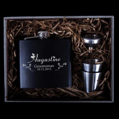 Sugar home 1 Set Personalized Engraved 6 oz Black Hip Flask Stainless Steel Wedding Birthday Valentine's Day Gift box
