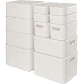 ANMINY White Plastic Storage Bins Baskets with Lids, 12-Pack, 2XL+4L+2M+4S | Large Plastic Bins, Sturdy PET, with Handles, Stackable, Opaque Storage Boxes, for Closet Shelves Desk, White Lids