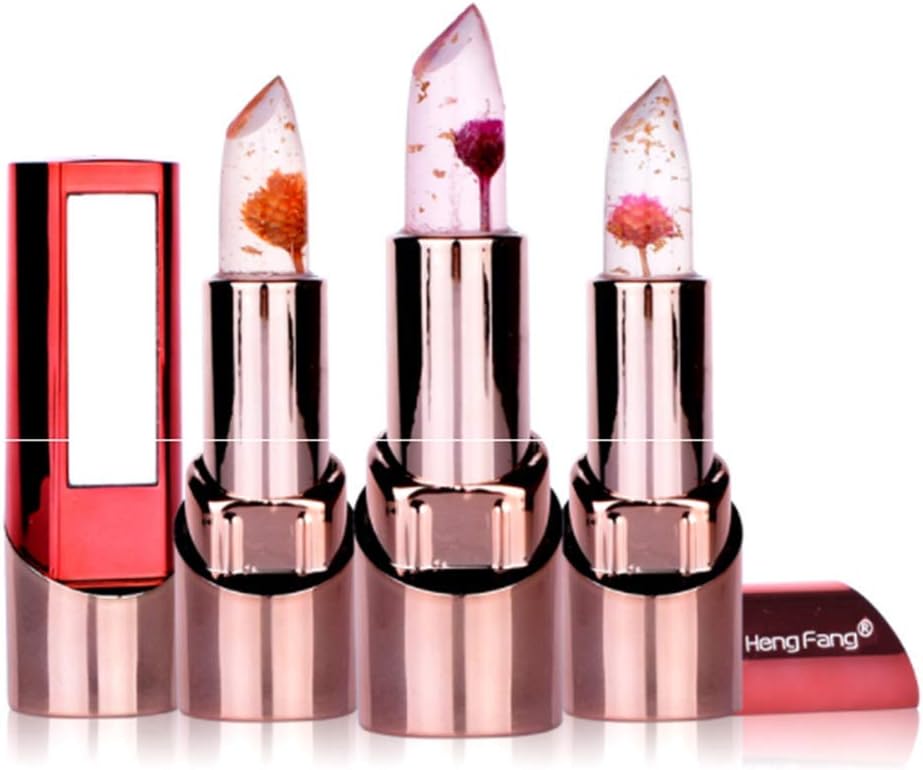 3Pcs Flower Crystal Jelly Lipstick Moisturizing Magic Temperature Color Change Lipstick Long