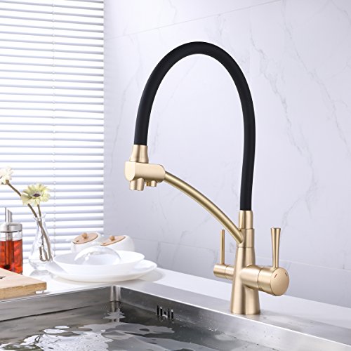 GAPPO Commercial Pull Out Kitchen Sink Faucet Dual Handle 3 in 1 Water Filter Purifier Faucets Gold