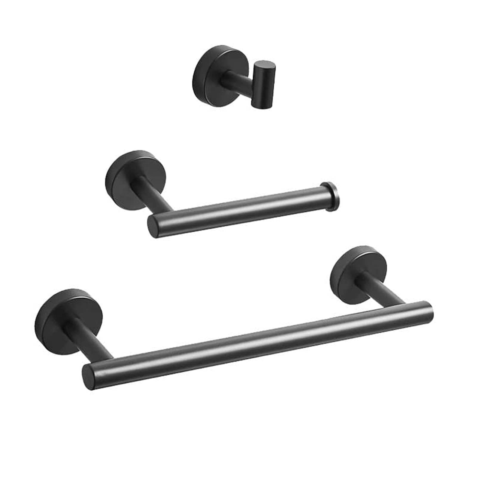 WOMAO Matte Black Bathroom Accessories, Wall Mounted Toilet Paper Holder Towel Holder Coat Hook SUS 304 Stainless Steel Hardware Set