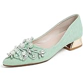 MENGYANYINGYI Women's Chunky Heel Comfortable Work Shoes Rhinestones Pearl Dress Wedding Pumps for Women - 1.18Inches Height