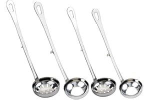 Zerodeko 4pcs Stainless Steel Hot Pot Colander Spoon with Hook Long Handle Slotted Soup Ladle for Kitchen