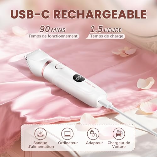 MAXGROOM Women's Electric Shaver, 3 in 1 Intimate Trimmer Wet/Dry, Electric Shaver with LED Display, Ceramic Blade & 4 Peins, Electric Hair Remover for Face, Jersey, Armpits, Legs