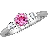 Silvershake 5MM Petite Round Shape Birthstone Gemstones White Gold Plated or Yellow Gold Plated 925 Sterling Silver Promise Ring Jewelry for Women or Teen