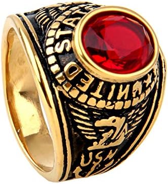 PMTIER Men's Stainless Steel Ring United States Navy USN CZ Gemstone Band
