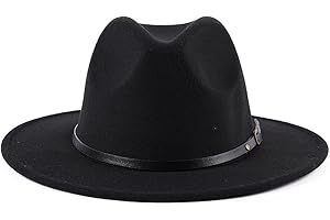 ericotry 1Pcs Classic Unisex Wool Blend Wide Brim Felt Fedora Hat Panama Hat with Belt Buckle (Khaki)