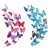 ElecMotive 12 Purple + 12 Blue 3D Butterfly Stickers Home Decoration DIY Removable Vivid Man-Made Lively DIY Decor Wall Stickers for Wall Decor Home Decor Wall Art Kids Room Bedroom Living Room Decor