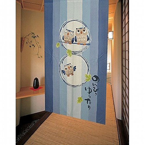 Matsumoto Shoji Noren Japanese Doorway Curtain Callmed and Chilled Owls Blue