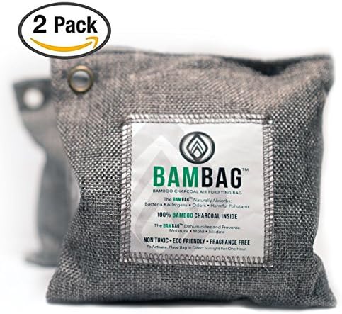 2 Pack- 200g Activated Bamboo Charcoal bags by BAMBAG. Natural Air Purifying bags. Great for eliminating odors in Refrigerators, Gym Bags, Travel Bags, Bathrooms, Cars etc...Non Toxic and Eco Friendly