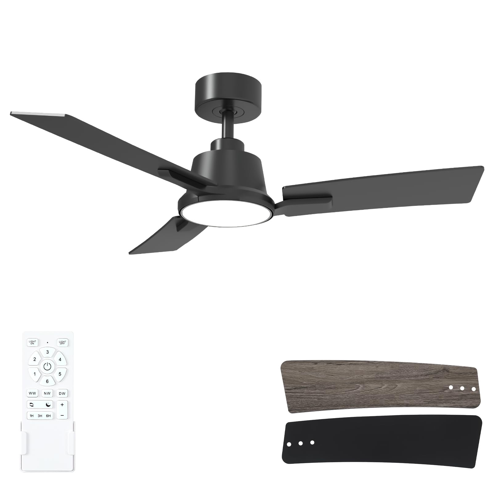 Photo 1 of BatQueen Ceiling Fans with Lights, 42 Inch Black Ceiling Fan with Light and Remote, Modern 3 Fan Blades, Reversible 6-Speeds, 3CCT Dimmable Noiseless for Bedroom, Indoor/Outdoor Use ETL Listed
