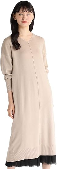 ワンピース ニットワンピース レディース 長袖 ロング ゆったり Vネック 秋 冬 Honeys ハニーズ ｖネックワンピース ワンピース チュニック 通販 Amazon