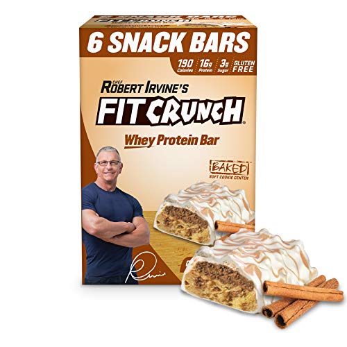 FITCRUNCH Snack Size Protein Bars | Designed by Robert Irvine | World’s Only 6-Layer Baked Bar | Just 3g of Sugar & Soft Cake Core (6 Snack Size Bars, Cinnamon Twist)