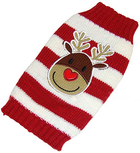 MaruPet New Year Doggie Ribbed Halloween Two-leg Sweater Knitwear Turtleneck Striped Elk Printed Christmas Cotton Vest Top for Teddy, Chihuahua, Shih Tzu, Yorkshire Terriers, Golden Retriever Red M
