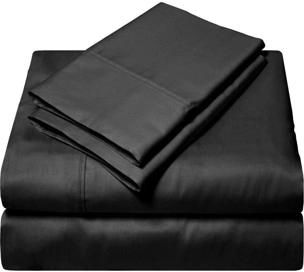 JB Linen 600 Thread Count Lightweight 100% Egyptian Cotton 4-Piece Sheet Set Short Queen (60" x 75") Black {Solid} Fit Up to 7-9" Extra - Deep Pockets - Easy Fit Your Mattress