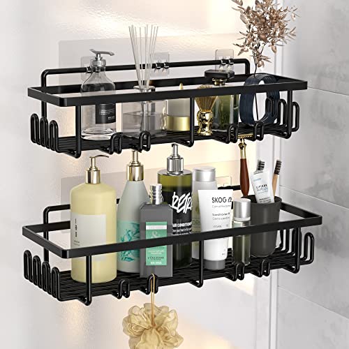 TETOTE Adhesive Black Shower Caddy,2Pack,Adhesive No Drill Rack
