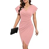 Machico 2026 Women's Sexy V Neck Ruffle Sleeve Faux Wrap Ruched Bodycon Sheath Cocktail Party Work Dress