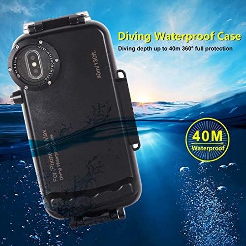 iPhone Xs MAX 40m/130ft Waterproof Diving Housing Photo Video Taking Underwater Cover Case (Black)
