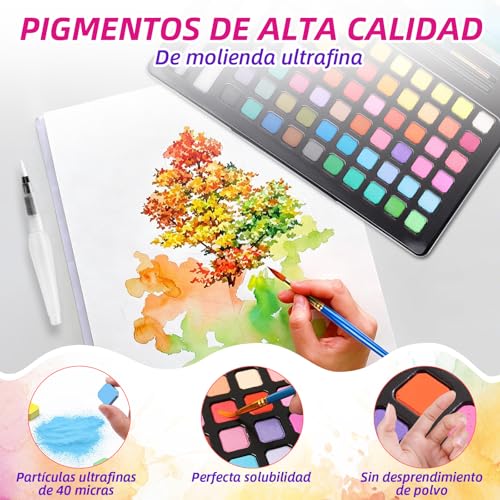 LSHSXPX Acuarelas Profesionales, 60 Colores, Pintura de Acuarela, Adecuado para Principiantes y Artistas Avanzados