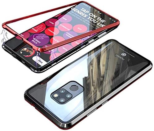 BINGRAN Mate 20 X Case, Luxury[Magnetic Adsorption Technology][Electroplate Metal Frame+Tempered Glass Transparent Back] Full Body Protective Case Cover for Huawei Mate 20 X 7.2 RedBlack