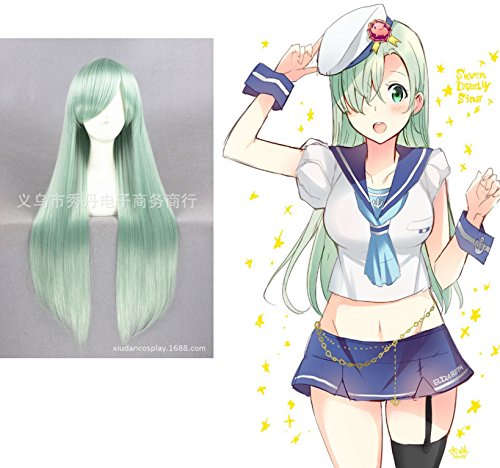 MOOI The Seven Deadly Sins Elizabeth Liones Long Straight Cosplay Wig Clip Ponytail Hair Wigs ( Light Green )