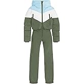 Haloumoning Girls One Piece Snowsuits Kids Puffer Waterproof Hooded Ski Suits Coveralls Winter Jumpsuits 5-14 Years