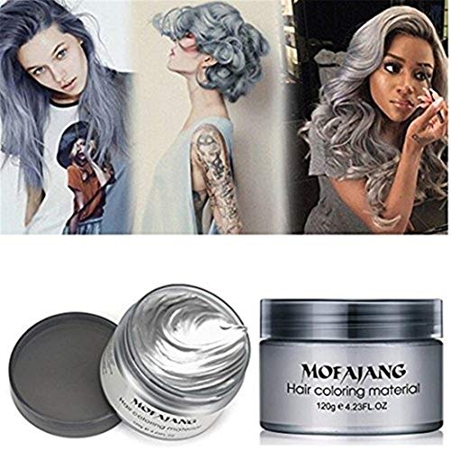 MOFAJANG Unisex Hair Color Dye Wax Styling Cream Mud, Natural Hairstyle Pomade, Temporary Hair Dye Wax for Party, Cosplay & Halloween, 4.23 oz (Silver Gray)