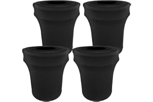 BSTKEY 32 Gallon Stretch Spandex Trash Can Cover, 4 Pack Outdoor Fitted Waste Container Cover Round Garbage Can Covers for Wedding Party Fundraiser Decor, without Trash Can (Black)