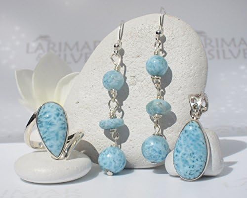 Larimar set by Larimarandsilver, mottled Larimar bead and pear set, handmade Larimar ring, Larimar Pendant and earrings – AZ210