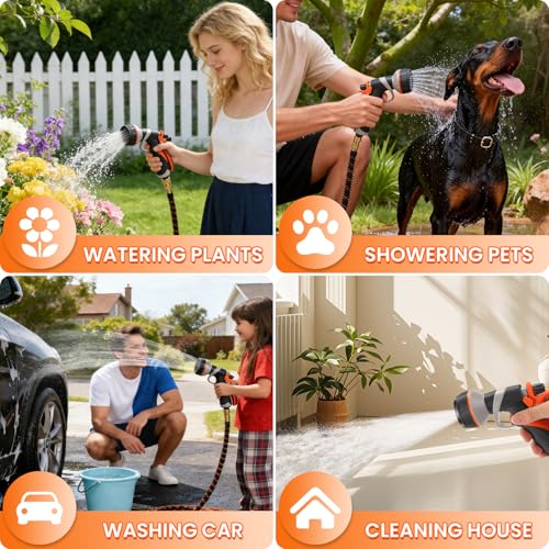 Expandable Garden Hose 30 m with Automatic Reel, 8 Modes of Spray Gun, Retractable Flexible Garden Hose, Leak-Proof Metal Connector, for Medium Garden, Patio, Cleaning